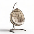 Hanging egg chair with cushion and metal frame for indoor and outdoor use
