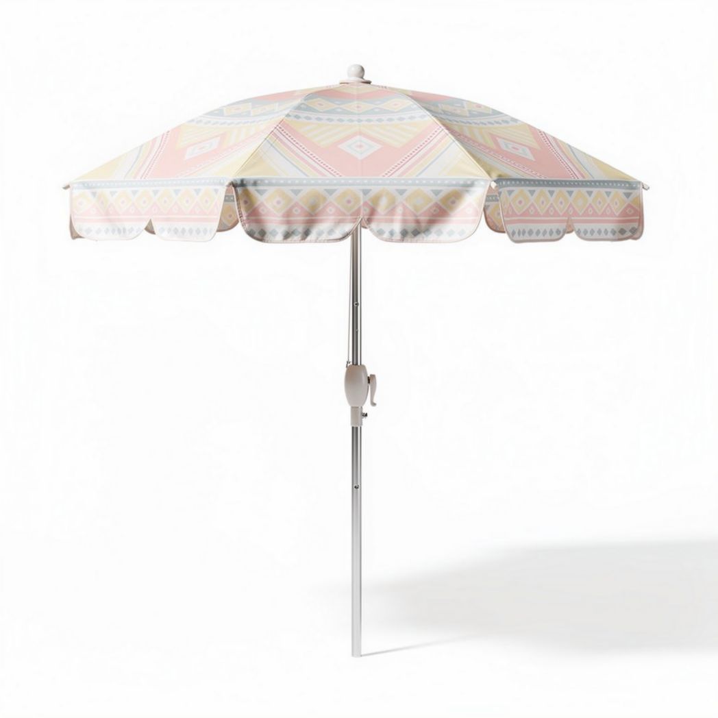Patio umbrella 9ft aluminum frame with colorful geometric pattern canopy