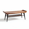 Wood coffee table with slatted bottom shelf and black metal legs 120 x 60 x 45cm