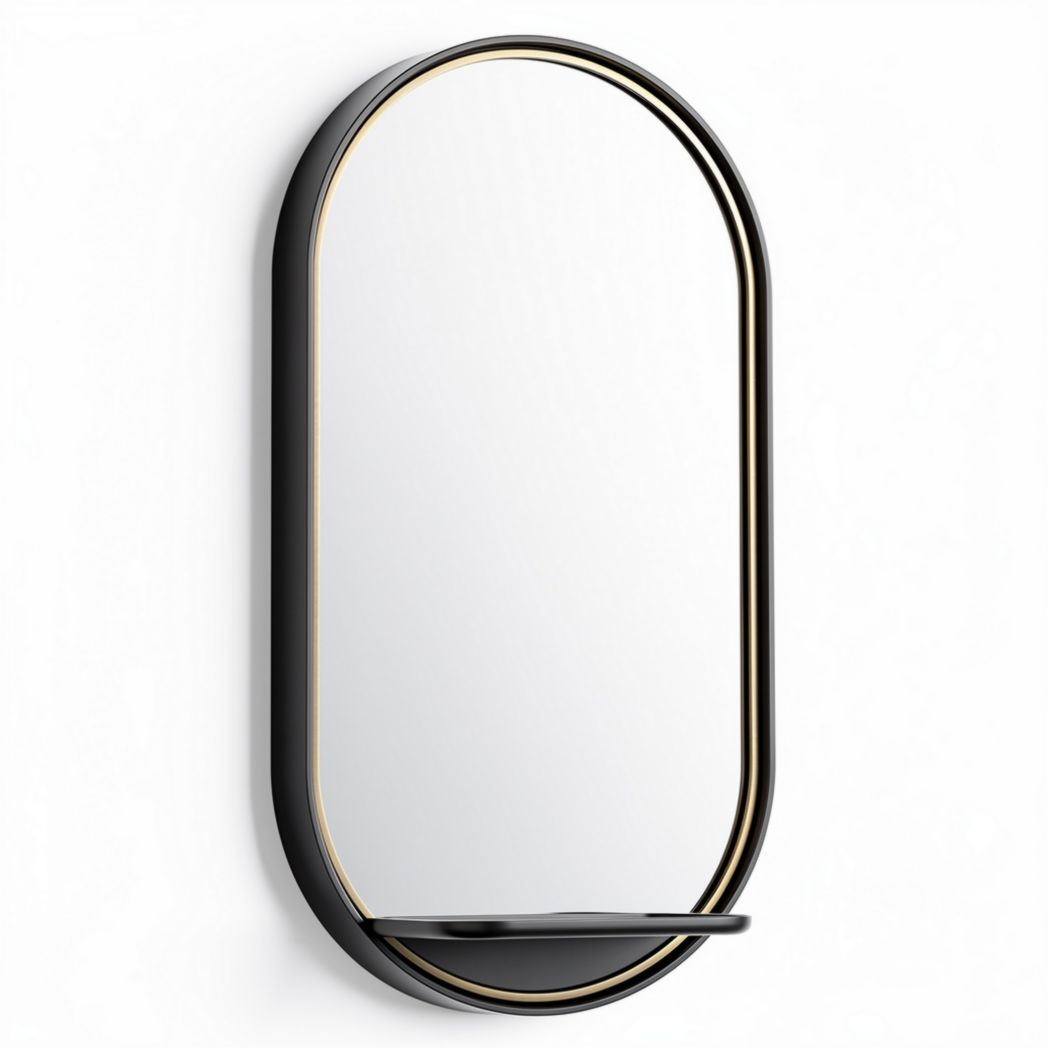 Oval wall mirror with black and gold frame dimensions 30 x 15 x 2cm