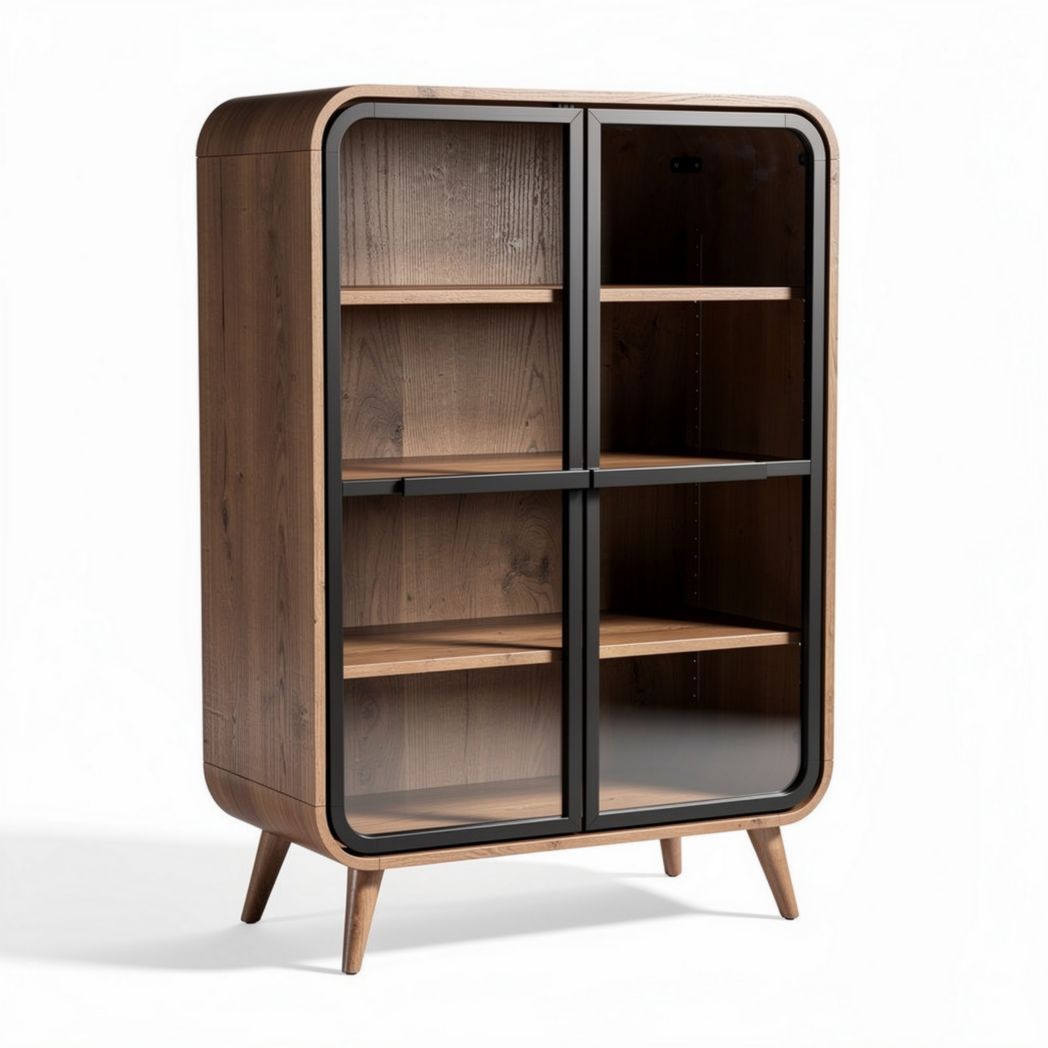 Wooden storage cabinet with glass doors and adjustable shelves 80 x 40 x 120cm