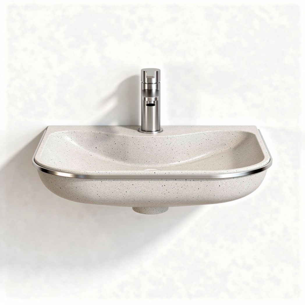 Wall-mounted ceramic sink with stainless steel faucet in white 40 x 25 x 10cm