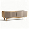 Wooden media console cabinet with sliding doors and tapered legs 150 x 40 x 50cm