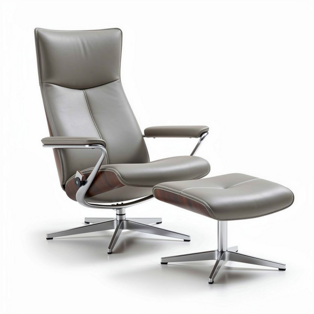 Leather lounge chair with ottoman in gray 90 x 80 x 100cm adjustable design
