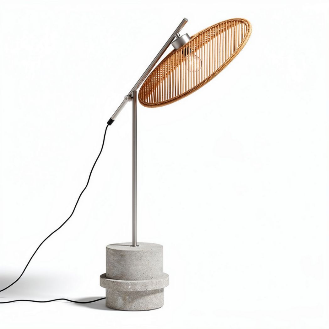Rattan shade table lamp with concrete base 25 x 20 x 60cm